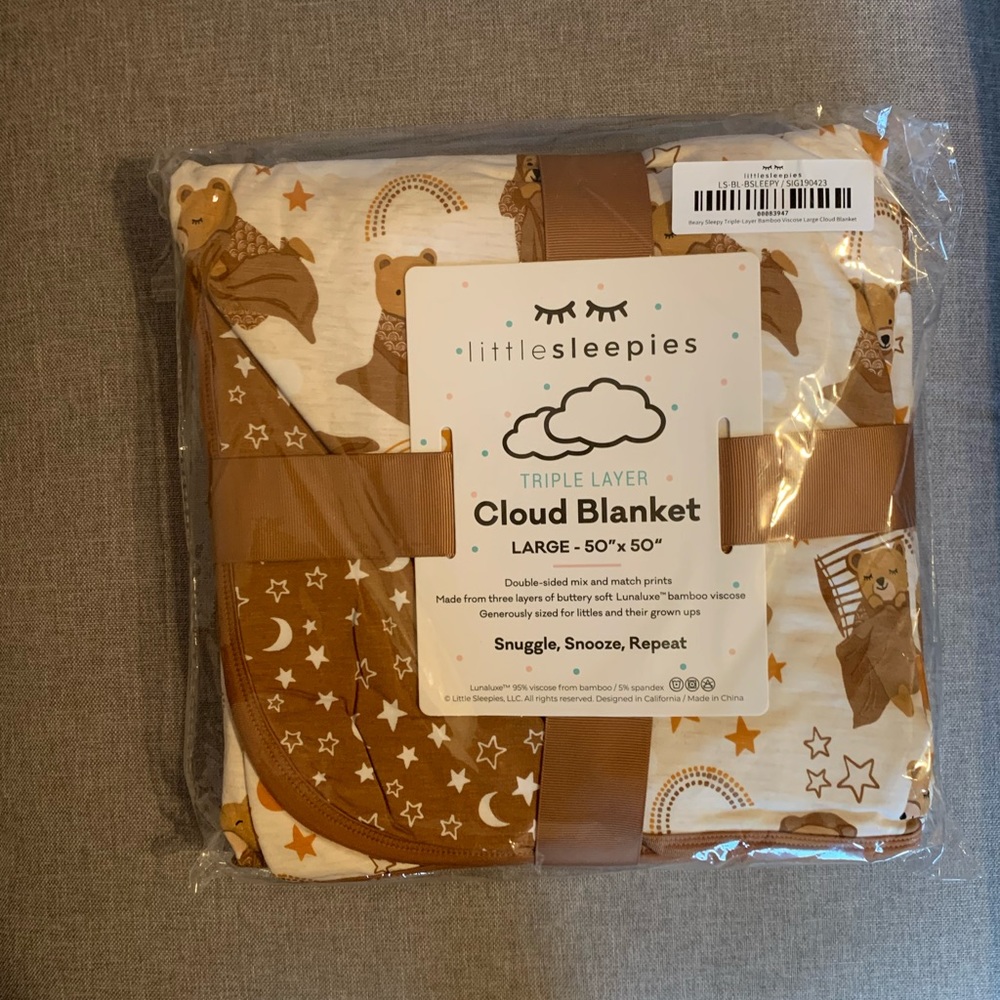 Little Sleepies Beary Sleepy Cloud Blanket NIB